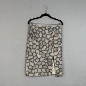 J.Crew Skirt Womens 8 White Geometric Lace Pencil Lined Slit Workwear Office